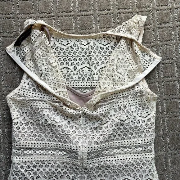 Zara Semi-Sheer Lace Midi Dress Women's M Cream Nude Minimalist Coquette EUC - Picture 7 of 13